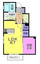 アフロディーナ 1階1LDKの間取り