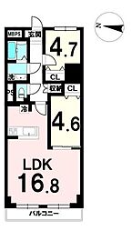 八本松マンション 2LDKの間取図画像