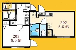 BPナカノ 2階ワンルームの間取り