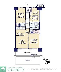 コスモ川口サンスクエア 3DKの間取図画像