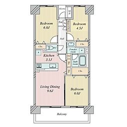 イーストパークス大島セントラルスクエア 3LDKの間取図画像