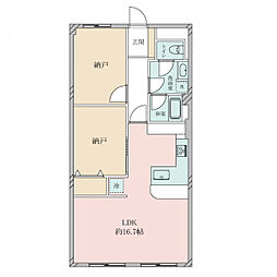 岸谷クリークコーポ ワンルームの間取図画像