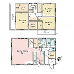 京成本線 谷津駅 徒歩2分 3LDKの間取り