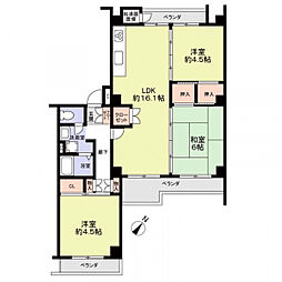 東大路高野第2住宅14棟 3LDKの間取図画像