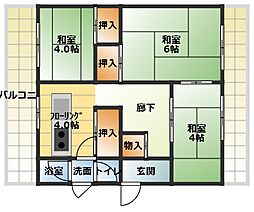MS北島A棟 3階2DKの間取り