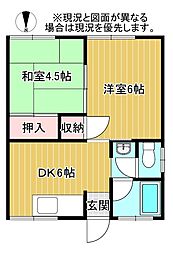 加太アパート 1階2DKの間取り