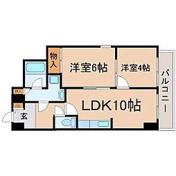 JR東海道・山陽本線 尼崎駅 徒歩10分の賃貸マンション 2階2LDKの間取り