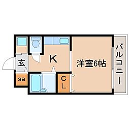 JR東海道・山陽本線 立花駅 徒歩14分の賃貸マンション 2階1Kの間取り