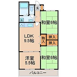 JR福知山線 猪名寺駅 徒歩9分の賃貸マンション 1階3LDKの間取り