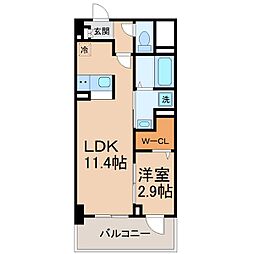 treshojas稲葉荘 1LDKの間取図画像