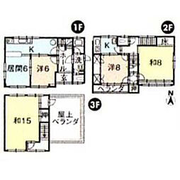 ハピラインふくい 福井駅 徒歩19分の賃貸一戸建て 3階4DKの間取り