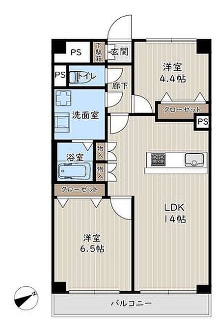 専有面積57.20平米、南東向きの2LDK。新規フルリノベーション済+新規エアコン3台付き!