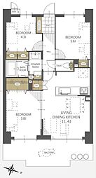 サーパス武蔵浦和第3 3LDKの間取図画像