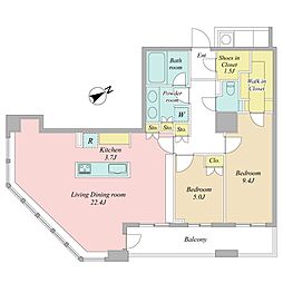 ザ・パークハウス西新宿タワー60 2LDKの間取図画像