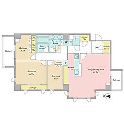 ザ・パークハウスグラン麻布仙台坂 3LDKの間取図画像