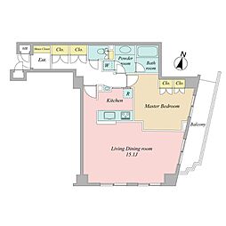 東急ドエルアルス麻布十番 1LDKの間取図画像