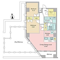 D'グランセ西麻布ハイヴァリー 2LDKの間取図画像