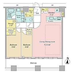 芝浦アイランドケープタワー 2LDKの間取図画像
