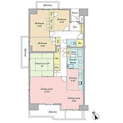 多摩川ハイム3号棟 4LDKの間取図画像
