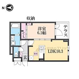 ヴァレンティア若江本町 1階1LDKの間取り