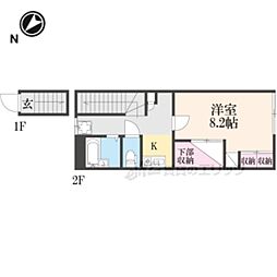 レオパレスＳＨＯＷ 2階1Kの間取り