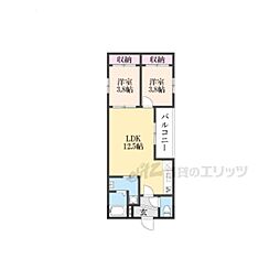 Tio瓢箪山 2LDKの間取図画像