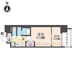 AELL OSAKA EAST 14階2Kの間取り