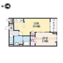 JR片町線(学研都市線) 忍ケ丘駅 徒歩8分の賃貸アパート 2階1LDKの間取り