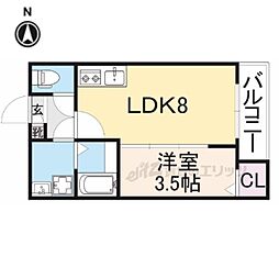 京阪本線 萱島駅 徒歩8分の賃貸アパート 1階1LDKの間取り