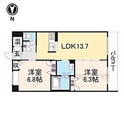 ヒルサイドテラス 2階2LDKの間取り