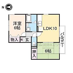 サニーハイツ・学園中 2階2LDKの間取り