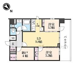 近鉄大阪線 長瀬駅 徒歩2分の賃貸マンション 10階3LDKの間取り
