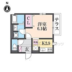 セジュール・ユイット西岩田 2階1Kの間取り