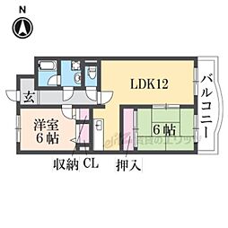フローリッシュ北田 2階2LDKの間取り