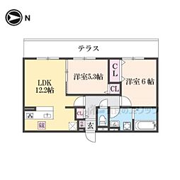 JR和歌山線 畠田駅 徒歩11分の賃貸アパート 1階2LDKの間取り