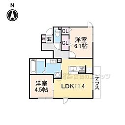 近鉄大阪線 長瀬駅 徒歩8分の賃貸アパート 1階2LDKの間取り