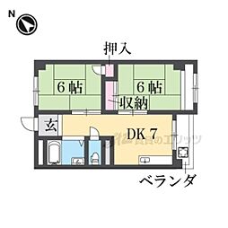 クリアスカイ立花 4階2DKの間取り