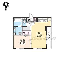 トリシア武庫川 2階1LDKの間取り