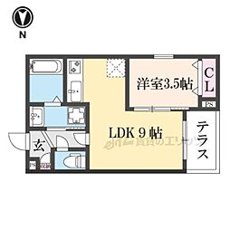 シエーナ川西美園 1LDKの間取図画像