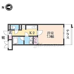 グラント塚口 1Kの間取図画像