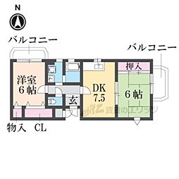 エスポワール武庫之荘北5 2DKの間取図画像