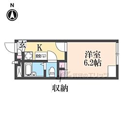 レオパレス秀 2階1Kの間取り