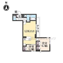 近鉄奈良線 東花園駅 徒歩5分の賃貸アパート 1階2LDKの間取り