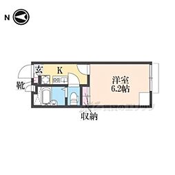レオパレス久々知2 1Kの間取図画像
