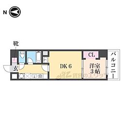 パークモダン伊丹 2階1DKの間取り