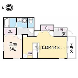 JR片町線(学研都市線) 鴻池新田駅 徒歩10分の賃貸アパート 1階1LDKの間取り