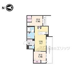 京阪本線 萱島駅 徒歩7分の賃貸アパート 2階2LDKの間取り