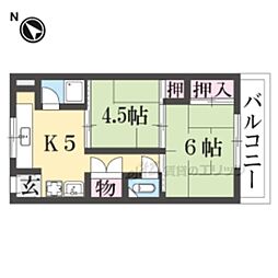 JR福知山線 伊丹駅 徒歩10分の賃貸マンション 5階2DKの間取り