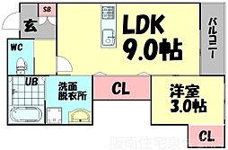 QHOUSE桑原 1LDKの間取図画像