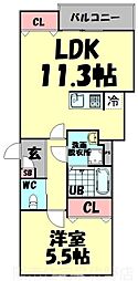 ジーメゾン泉佐野エクセリエ 1LDKの間取図画像